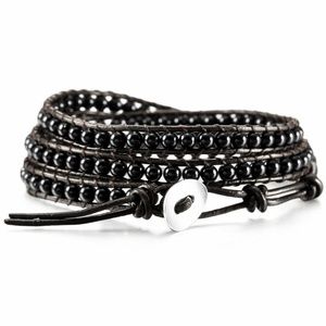 Black Onyx 3 Wrap Bracelet & Chocolate Leather NWT